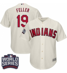 Youth Majestic Cleveland Indians #19 Bob Feller Authentic Cream Alternate 2 2016 World Series Bound Cool Base MLB Jersey