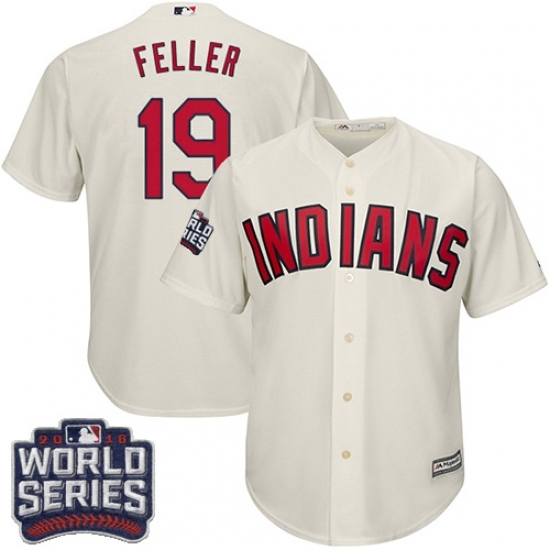Youth Majestic Cleveland Indians #19 Bob Feller Authentic Cream Alternate 2 2016 World Series Bound Cool Base MLB Jersey Youth Majestic Cleveland Indians #19 Bob Feller Authentic Cream Alternate 2 2016 World Series Bound Cool Base MLB Jersey