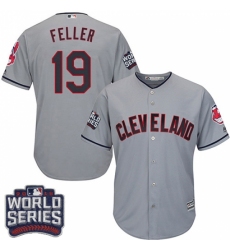 Youth Majestic Cleveland Indians #19 Bob Feller Authentic Grey Road 2016 World Series Bound Cool Base MLB Jersey