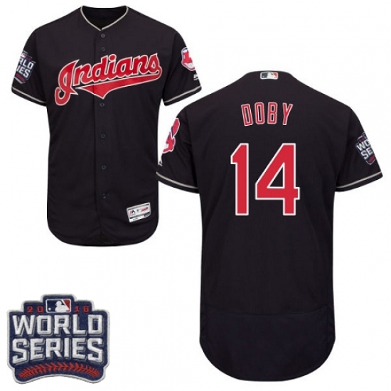 Men's Majestic Cleveland Indians #14 Larry Doby Navy Blue 2016 World Series Bound Flexbase Authentic Collection MLB Jersey Men's Majestic Cleveland Indians #14 Larry Doby Navy Blue 2016 World Series Bound Flexbase Authentic Collection MLB Jersey
