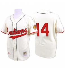 Men's Mitchell and Ness 1948 Cleveland Indians #14 Larry Doby Replica Cream Throwback MLB Jersey