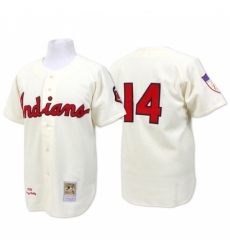 Men's Mitchell and Ness Cleveland Indians #14 Larry Doby Replica Cream Throwback MLB Jersey