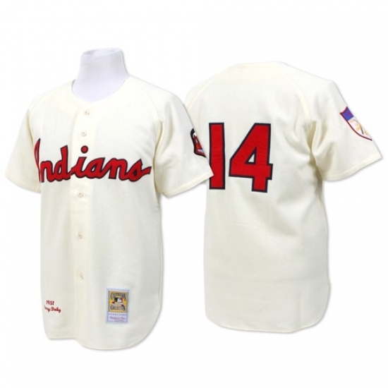 Men's Mitchell and Ness Cleveland Indians #14 Larry Doby Replica Cream Throwback MLB Jersey Men's Mitchell and Ness Cleveland Indians #14 Larry Doby Replica Cream Throwback MLB Jersey