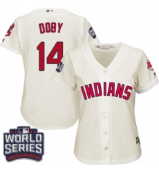 Women's Majestic Cleveland Indians #14 Larry Doby Authentic Cream Alternate 2 2016 World Series Bound Cool Base MLB Jersey Women's Majestic Cleveland Indians #14 Larry Doby Authentic Cream Alternate 2 2016 World Series Bound Cool Base MLB Jersey