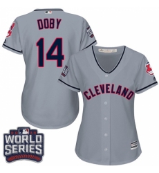 Women's Majestic Cleveland Indians #14 Larry Doby Authentic Grey Road 2016 World Series Bound Cool Base MLB Jersey
