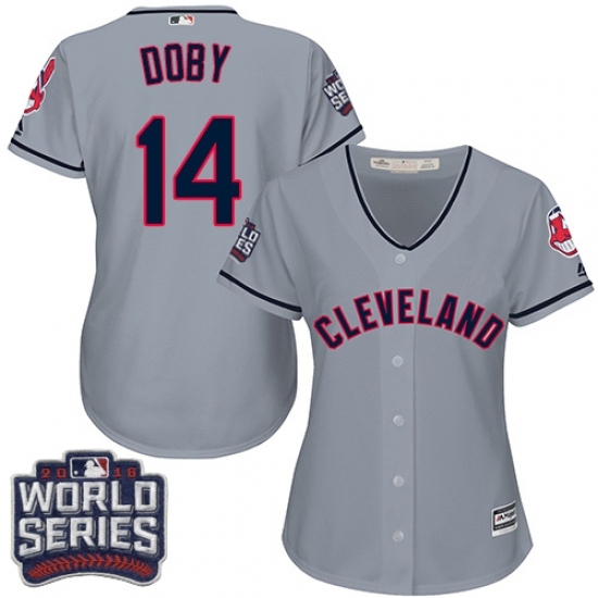 Women's Majestic Cleveland Indians #14 Larry Doby Authentic Grey Road 2016 World Series Bound Cool Base MLB Jersey Women's Majestic Cleveland Indians #14 Larry Doby Authentic Grey Road 2016 World Series Bound Cool Base MLB Jersey