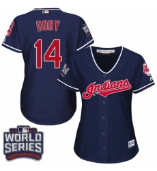 Women's Majestic Cleveland Indians #14 Larry Doby Authentic Navy Blue Alternate 1 2016 World Series Bound Cool Base MLB Jersey