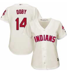 Women's Majestic Cleveland Indians #14 Larry Doby Replica Cream Alternate 2 Cool Base MLB Jersey