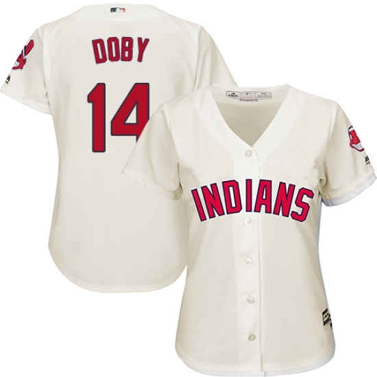 Women's Majestic Cleveland Indians #14 Larry Doby Replica Cream Alternate 2 Cool Base MLB Jersey Women's Majestic Cleveland Indians #14 Larry Doby Replica Cream Alternate 2 Cool Base MLB Jersey
