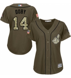 Women's Majestic Cleveland Indians #14 Larry Doby Replica Green Salute to Service MLB Jersey