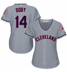Women's Majestic Cleveland Indians #14 Larry Doby Replica Grey Road Cool Base MLB Jersey