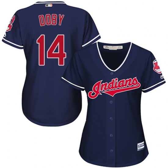 Women's Majestic Cleveland Indians #14 Larry Doby Replica Navy Blue Alternate 1 Cool Base MLB Jersey Women's Majestic Cleveland Indians #14 Larry Doby Replica Navy Blue Alternate 1 Cool Base MLB Jersey