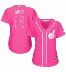 Women's Majestic Cleveland Indians #14 Larry Doby Replica Pink Fashion Cool Base MLB Jersey