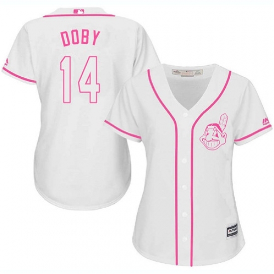 Women's Majestic Cleveland Indians #14 Larry Doby Replica White Fashion Cool Base MLB Jersey Women's Majestic Cleveland Indians #14 Larry Doby Replica White Fashion Cool Base MLB Jersey