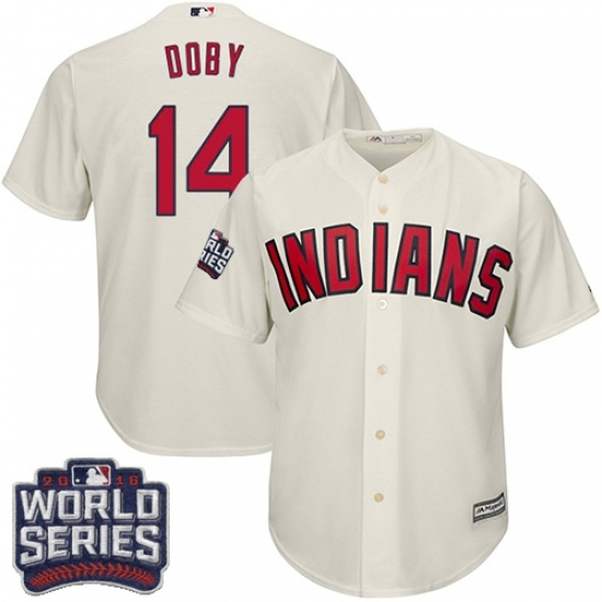 Youth Majestic Cleveland Indians #14 Larry Doby Authentic Cream Alternate 2 2016 World Series Bound Cool Base MLB Jersey Youth Majestic Cleveland Indians #14 Larry Doby Authentic Cream Alternate 2 2016 World Series Bound Cool Base MLB Jersey