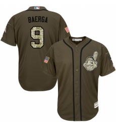 Men's Majestic Cleveland Indians #9 Carlos Baerga Replica Green Salute to Service MLB Jersey