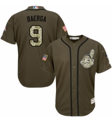 Youth Majestic Cleveland Indians #9 Carlos Baerga Replica Green Salute to Service MLB Jersey