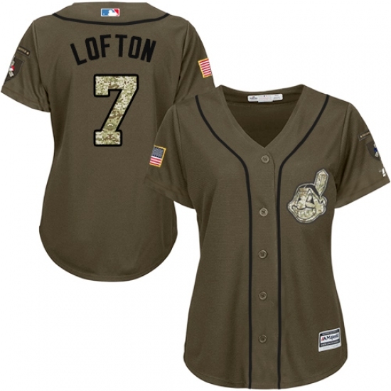 Women's Majestic Cleveland Indians #7 Kenny Lofton Replica Green Salute to Service MLB Jersey Women's Majestic Cleveland Indians #7 Kenny Lofton Replica Green Salute to Service MLB Jersey