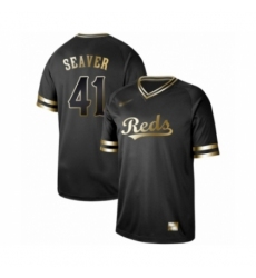 Men's Cincinnati Reds #41 Tom Seaver Authentic Black Gold Fashion Baseball Jersey