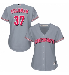 Women's Majestic Cincinnati Reds #37 Scott Feldman Replica Grey Road Cool Base MLB Jersey Women's Majestic Cincinnati Reds #37 Scott Feldman Replica Grey Road Cool Base MLB Jersey