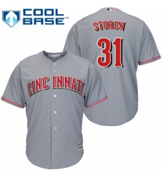 Men's Majestic Cincinnati Reds #31 Drew Storen Replica Grey Road Cool Base MLB Jersey