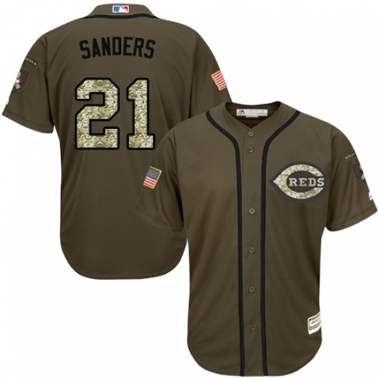 Youth Majestic Cincinnati Reds #21 Reggie Sanders Replica Green Salute to Service MLB Jersey Youth Majestic Cincinnati Reds #21 Reggie Sanders Replica Green Salute to Service MLB Jersey