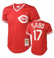 Men's Mitchell and Ness Cincinnati Reds #17 Chris Sabo Authentic Red Throwback MLB Jersey