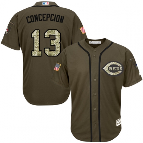 Men's Majestic Cincinnati Reds #13 Dave Concepcion Replica Green Salute to Service MLB Jersey Men's Majestic Cincinnati Reds #13 Dave Concepcion Replica Green Salute to Service MLB Jersey