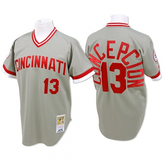 Men's Mitchell and Ness Cincinnati Reds #13 Dave Concepcion Replica Grey Throwback MLB Jersey Men's Mitchell and Ness Cincinnati Reds #13 Dave Concepcion Replica Grey Throwback MLB Jersey
