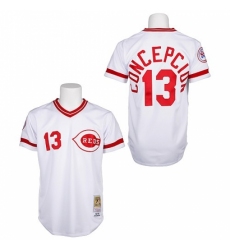 Men's Mitchell and Ness Cincinnati Reds #13 Dave Concepcion Replica White Throwback MLB Jersey