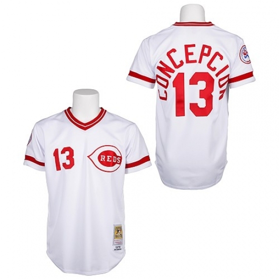 Men's Mitchell and Ness Cincinnati Reds #13 Dave Concepcion Replica White Throwback MLB Jersey Men's Mitchell and Ness Cincinnati Reds #13 Dave Concepcion Replica White Throwback MLB Jersey