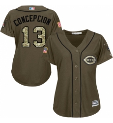 Women's Majestic Cincinnati Reds #13 Dave Concepcion Replica Green Salute to Service MLB Jersey Women's Majestic Cincinnati Reds #13 Dave Concepcion Replica Green Salute to Service MLB Jersey