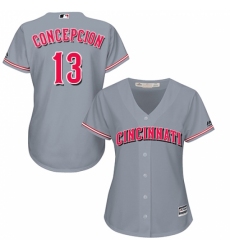 Women's Majestic Cincinnati Reds #13 Dave Concepcion Replica Grey Road Cool Base MLB Jersey