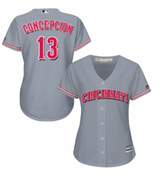 Women's Majestic Cincinnati Reds #13 Dave Concepcion Replica Grey Road Cool Base MLB Jersey Women's Majestic Cincinnati Reds #13 Dave Concepcion Replica Grey Road Cool Base MLB Jersey