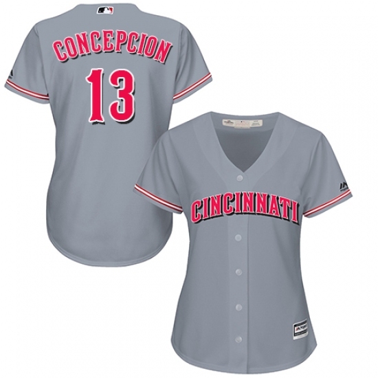Women's Majestic Cincinnati Reds #13 Dave Concepcion Replica Grey Road Cool Base MLB Jersey Women's Majestic Cincinnati Reds #13 Dave Concepcion Replica Grey Road Cool Base MLB Jersey