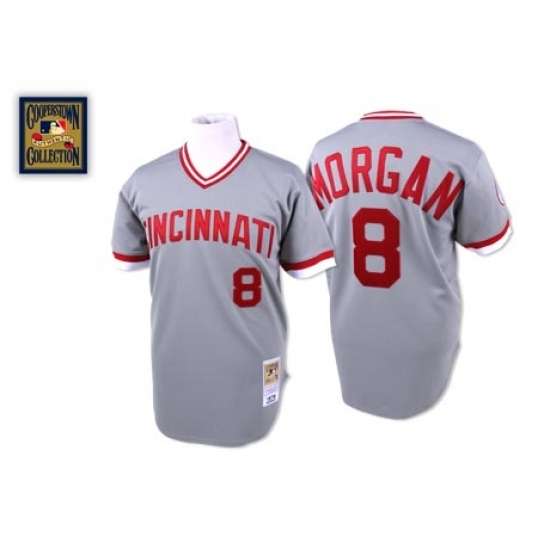 Men's Mitchell and Ness Cincinnati Reds #8 Joe Morgan Replica Grey Throwback MLB Jersey Men's Mitchell and Ness Cincinnati Reds #8 Joe Morgan Replica Grey Throwback MLB Jersey