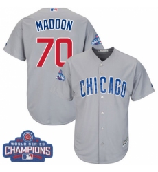 Youth Majestic Chicago Cubs #70 Joe Maddon Authentic Grey Road 2016 World Series Champions Cool Base MLB Jersey