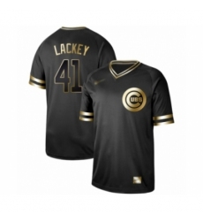 Men's Chicago Cubs #41 John Lackey Authentic Black Gold Fashion Baseball Jersey