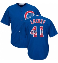 Men's Majestic Chicago Cubs #41 John Lackey Authentic Royal Blue Team Logo Fashion Cool Base MLB Jersey