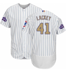 Men's Majestic Chicago Cubs #41 John Lackey Authentic White 2017 Gold Program Flex Base MLB Jersey