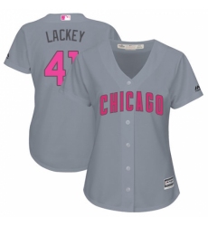 Women's Majestic Chicago Cubs #41 John Lackey Authentic Grey Mother's Day Cool Base MLB Jersey