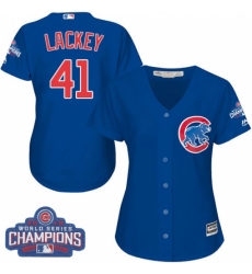 Women's Majestic Chicago Cubs #41 John Lackey Authentic Royal Blue Alternate 2016 World Series Champions Cool Base MLB Jersey