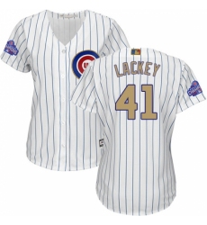 Women's Majestic Chicago Cubs #41 John Lackey Authentic White 2017 Gold Program MLB Jersey