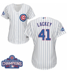 Women's Majestic Chicago Cubs #41 John Lackey Authentic White Home 2016 World Series Champions Cool Base MLB Jersey