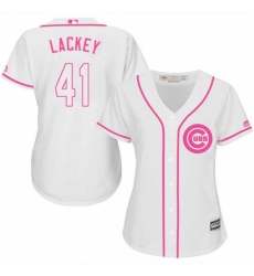 Women's Majestic Chicago Cubs #41 John Lackey Replica White Fashion MLB Jersey