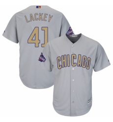 Youth Majestic Chicago Cubs #41 John Lackey Authentic Gray 2017 Gold Champion Cool Base MLB Jersey