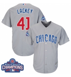 Youth Majestic Chicago Cubs #41 John Lackey Authentic Grey Road 2016 World Series Champions Cool Base MLB Jersey