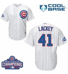 Youth Majestic Chicago Cubs #41 John Lackey Authentic White Home 2016 World Series Champions Cool Base MLB Jersey