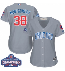 Women's Majestic Chicago Cubs #38 Mike Montgomery Authentic Grey Road 2016 World Series Champions Cool Base MLB Jersey