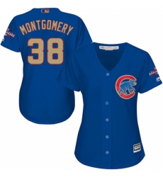 Women's Majestic Chicago Cubs #38 Mike Montgomery Authentic Royal Blue 2017 Gold Champion MLB Jersey